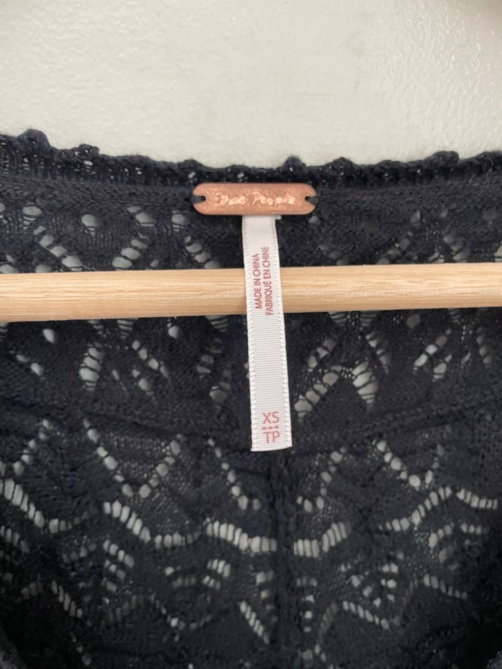 Free People Lucie Crochet Crop Cardigan Sweater Size XS Black Cottagecore Boho - Picture 5 of 10